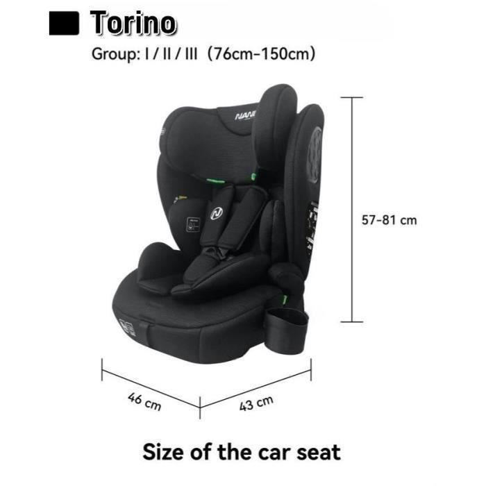 Nania NAN3760425910076 Silla de Coche Torino con Cinturón Grupo 1/2/3 Talla I con Reductor Negra 5