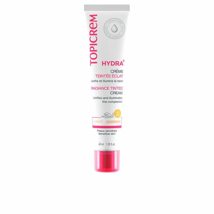 Topicrem HYDRA+ Crema con Color Facial 3 en 1 SPF50+ Hidratante 24h Para Piel Sensible y Todo Tipo de Piel Tono Claro 40ml