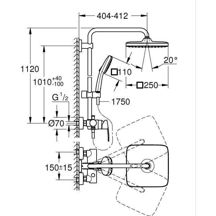 Columna de ducha con mezclador monomando - Ahorro de agua - GROHE Vitalio Comfort 250 - Cromo - 26985001 3 Columna de ducha con mezclador monomando - Ahorro de agua - GROHE Vitalio Comfort 250 - Cromo - 26985001 3