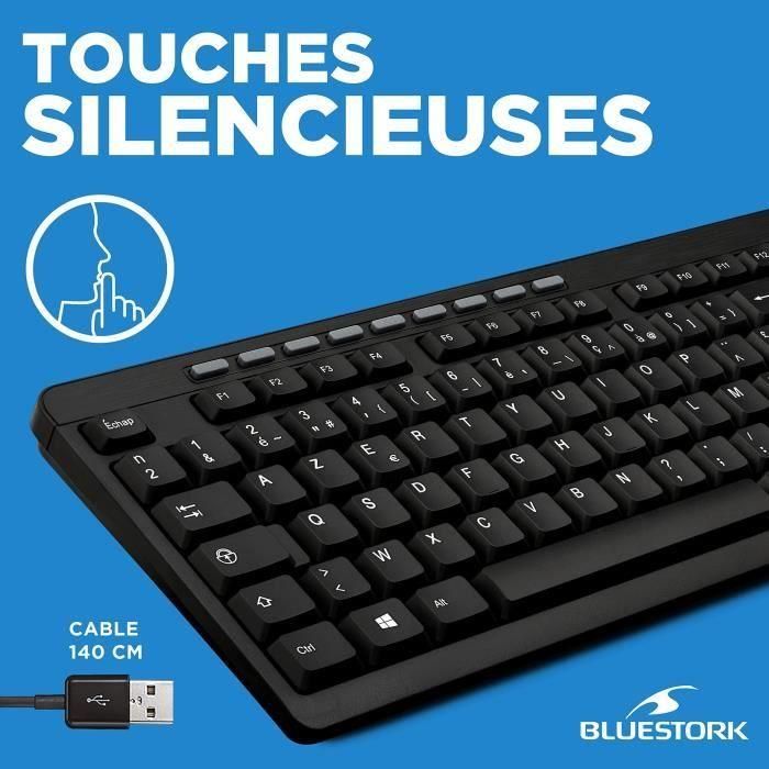 Bluestork Paquete de teclado QWERTY con cable, 10 teclas multimedia y acceso directo, y mouse óptico con cable de 800 ppp para PC Windows. 4 Bluestork Paquete de teclado QWERTY con cable, 10 teclas multimedia y acceso directo, y mouse óptico con cable de 800 ppp para PC Windows. 4