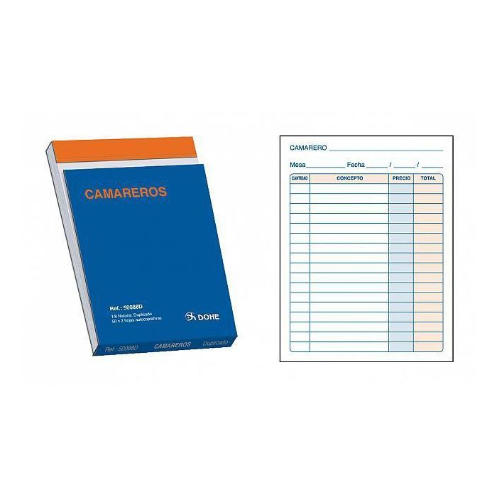 Dohe Talonario Camareros Octavo Natural Duplicado Autocopiativo - 10 Unidades