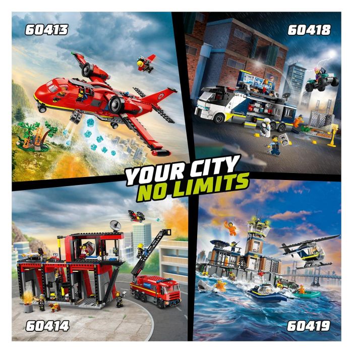 LEGO 60414 Estación de Bomberos y Camión de Bomberos, Figura de Perro de Juguete y 5 Minifiguras, Regalo Infantil