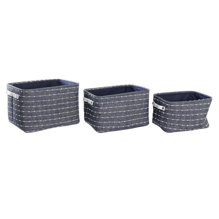 DKD Home Decor Set de 3 Cestas Decorativas de Almacenamiento de Poliester - Azul Marino y Blanco - Dimensiones 28x25x38 cm DKD Home Decor Set de 3 Cestas Decorativas de Almacenamiento de Poliester - Azul Marino y Blanco - Dimensiones 28x25x38 cm