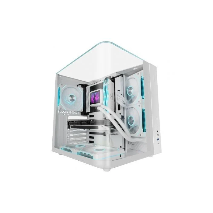 Mars Gaming MC-INFINIOLITE White: Caja Gaming ATX Cube con Cristal Templado Curvo Panorámico Blanco - Estructura Dual Chamber, GPU hasta 325mm, sin Ventiladores