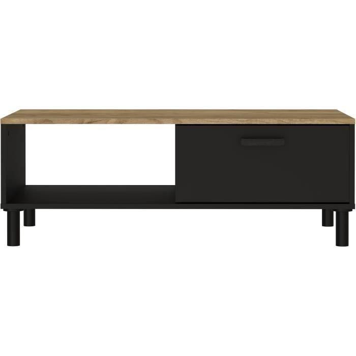 Mueble TV + conjunto mesa de centro OXFORD - Estilo industrial - Melamina roble negro - Mesa de centro: L110xP55xH40 - Mueble TV: 1 Mueble TV + conjunto mesa de centro OXFORD - Estilo industrial - Melamina roble negro - Mesa de centro: L110xP55xH40 - Mueble TV: 1
