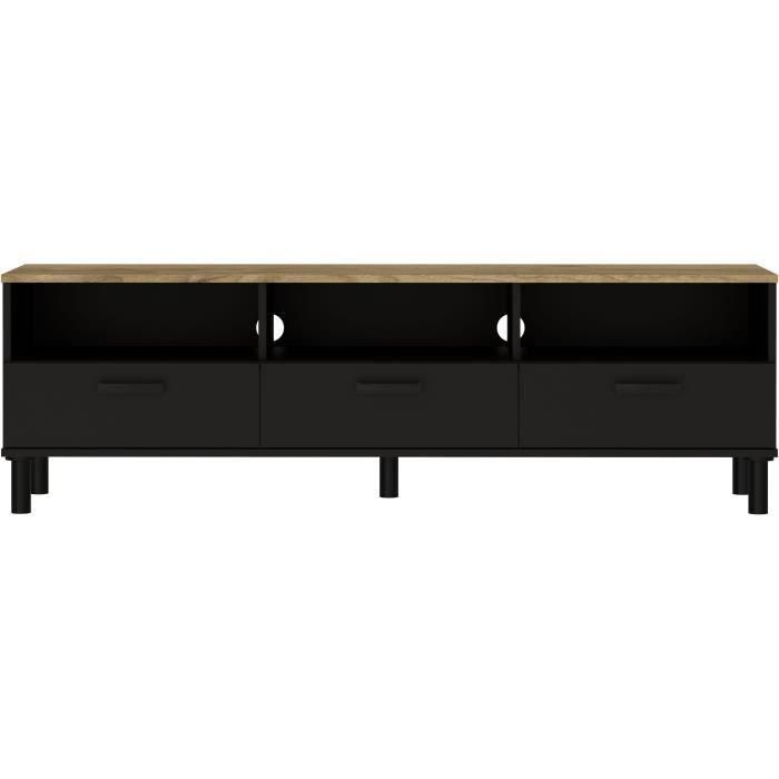 Mueble TV + conjunto mesa de centro OXFORD - Estilo industrial - Melamina roble negro - Mesa de centro: L110xP55xH40 - Mueble TV: 3 Mueble TV + conjunto mesa de centro OXFORD - Estilo industrial - Melamina roble negro - Mesa de centro: L110xP55xH40 - Mueble TV: 3