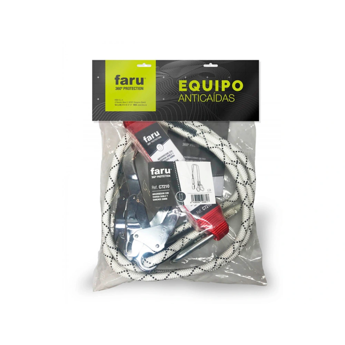 Faru Elemento de Amarre Anticaídas con Absorbedor de Energía, Cuerda 13mm, Gancho Acero 50mm, Mosquetón 4