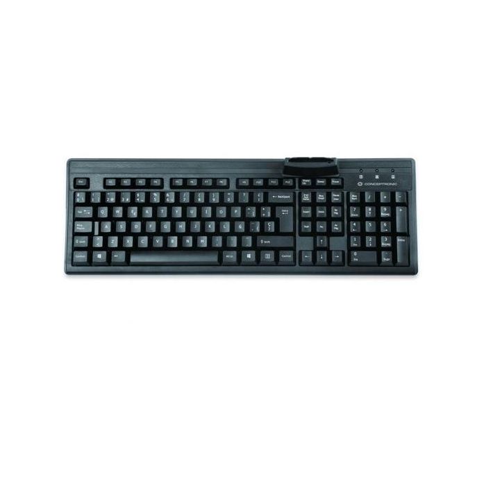 Conceptronic Teclado USB con Lector DNI Compatible DNIe 3.0 y Tarjeta Sanitaria, Teclado en Español con Teclado Numérico
