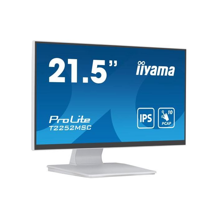 Iiyama Monitor Táctil 21.5" Full HD IPS, 1920x1080, 10 Puntos Táctiles, HDMI, DisplayPort, USB 3.0, Blanco - T2252MSC-W2 1