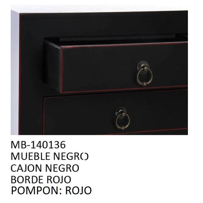 DKD Home Decor Consola Oriental Masako Negro Rojo de Madera de Abeto y MDF con 2 Cajones y 1 Puerta 26 x 83 x 63 cm 2