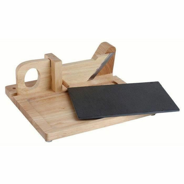 Livoo Guillotina para embutidos MEC127 - Tapa de madera de caucho y pizarra - Hoja de acero inoxidable - Seguridad