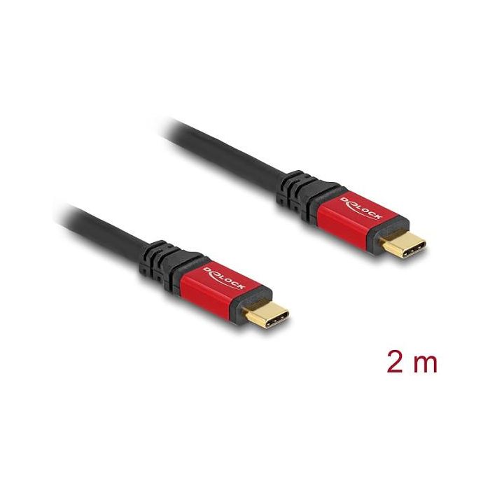 DeLOCK Cable USB 2.0 Tipo C a Tipo C Macho PD 3.0 de 100W con E-Marker, 2 Metros, 480 Mbit/s, Negro y Rojo 1