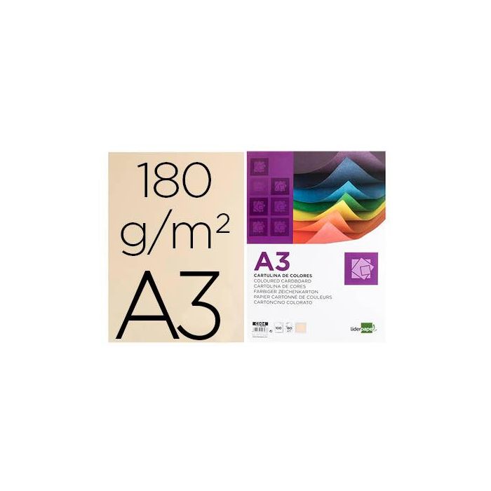 Cartulina Liderpapel A3 180 gr-M2 Crema Paquete De 100 Hojas