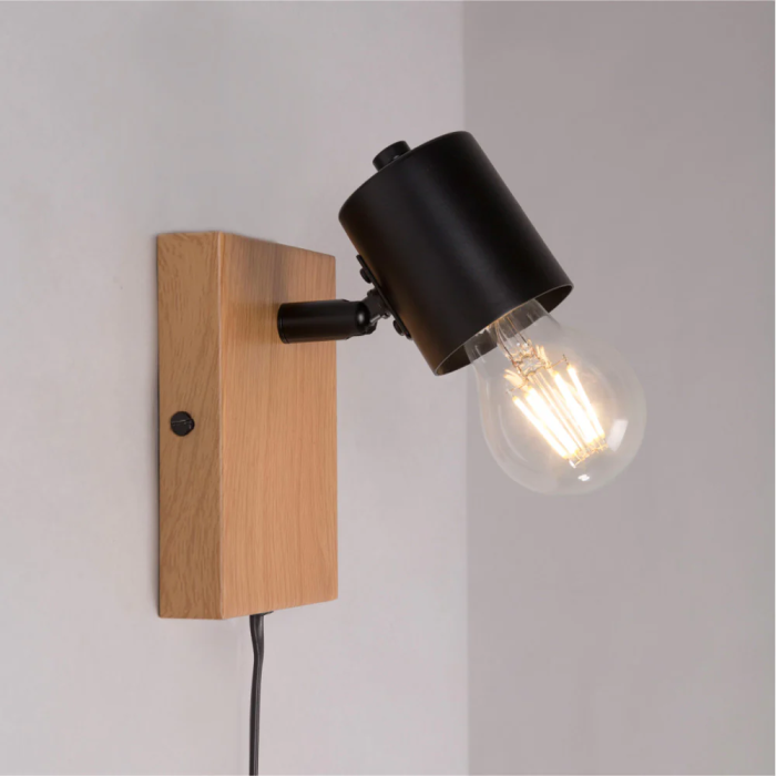 Sato Aplique de Pared SKD-W1022 Madera y Metal Luz de Lectura Bombilla E27 1 Sato Aplique de Pared SKD-W1022 Madera y Metal Luz de Lectura Bombilla E27 1