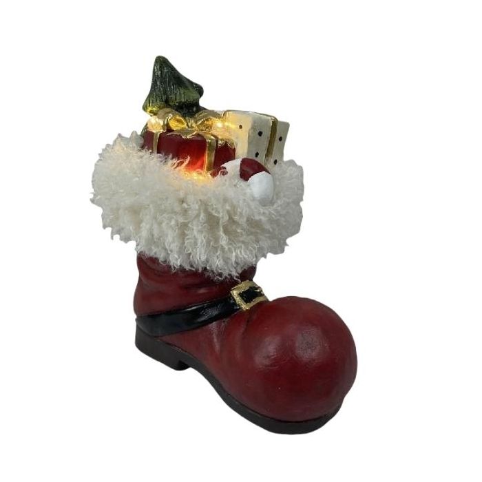 DKD Home Decor Figura Navidad Tradicional Bota con Luz LED Rojo Blanco Dorado Verde de Magnesia 16.5x33.5x29 cm