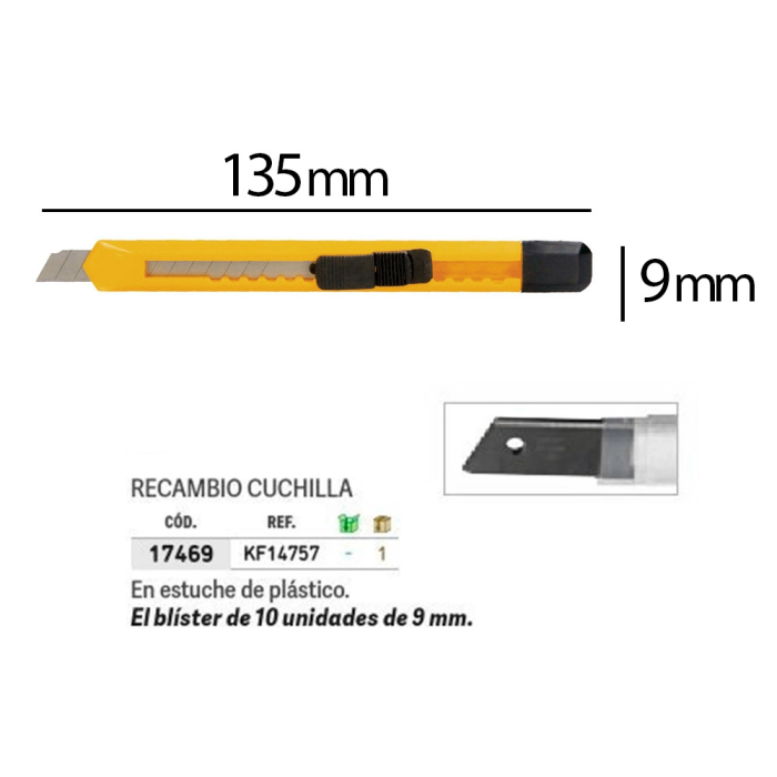Q-connect Cúter XD-04 Plástico Estrecho Cuchilla 9 mm Clip Blíster 1 Unidad 1