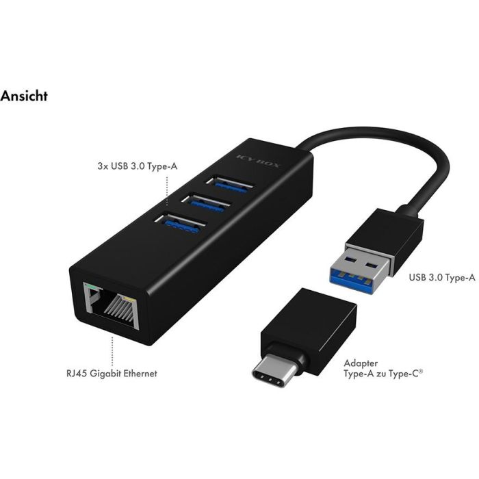 ICY BOX IB-HUB1419-LAN USB 3.0/USB-C HUB 3xUSB 3.0| 1xGigabit LAN 6