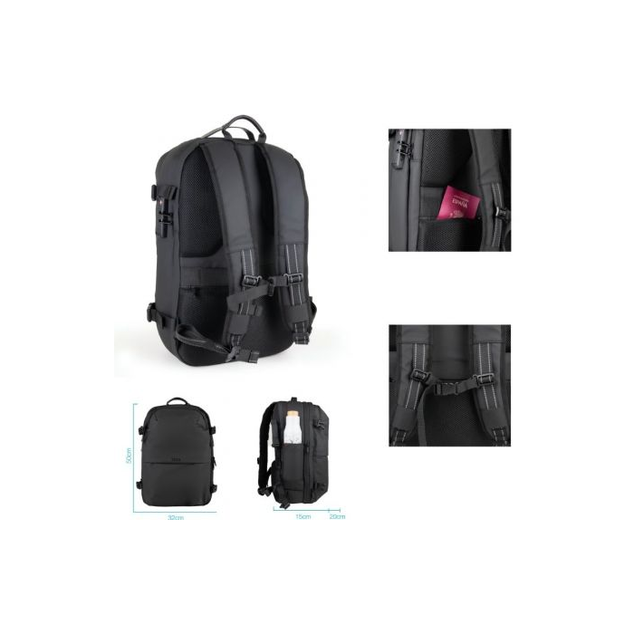 TooQ Mochila de Viaje TQBP-V101-BK con Sistema de Compresión al Vacío, Incluye Bomba de Aire, Color Negro 2