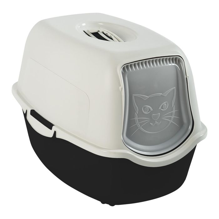 Rotho Mypet Bandeja Sanitaria Eco para Gatos con Filtro de Carbón Activo y Puerta, Grande, Profunda, Plástico Reciclado Negro Blanco