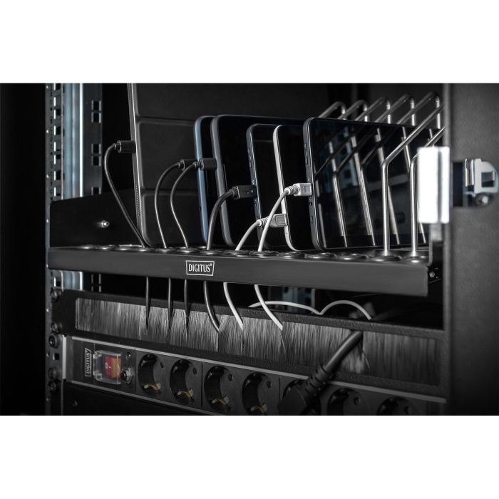 Digitus Estante Extensible para Rack (14 Dispositivos) para Teléfono, Tablet, Portátil, Acero Negro 2