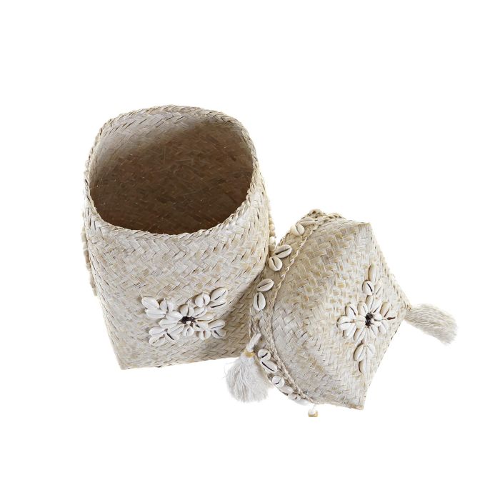 DKD Home Decor Cesta Balines Blanca de Bambú y Conchas, Set de 3 Unidades, 28 x 27 x 28 cm 3
