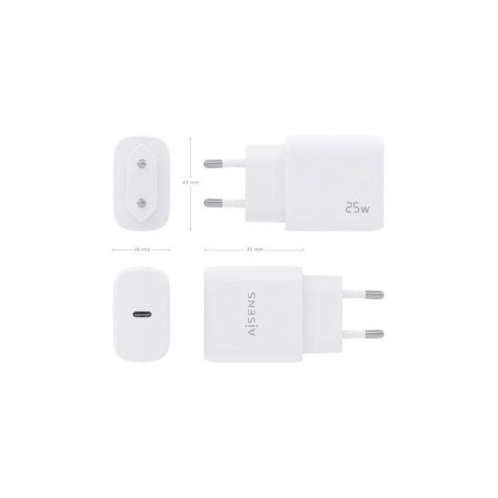 Aisens Cargador USB-C PD3.0 25W con Tecnología Power Delivery para móviles, cámaras y tablets, Blanco 3