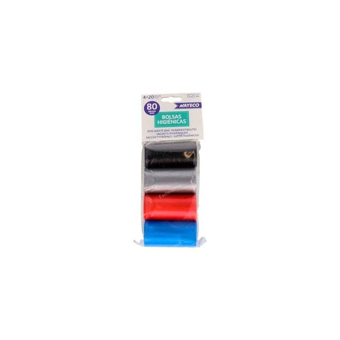 Nayeco Bolsas Higiénicas de Colores - Pack 4 Rollos (Negro, Plata, Rojo, Azul)