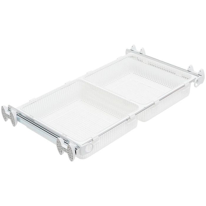 SERVETTO Bandeja Doble Extraíble Extensible Níquel-Blanco, Sujeción Lateral, Barras 890-1000mm, Carga Máx. 7kg