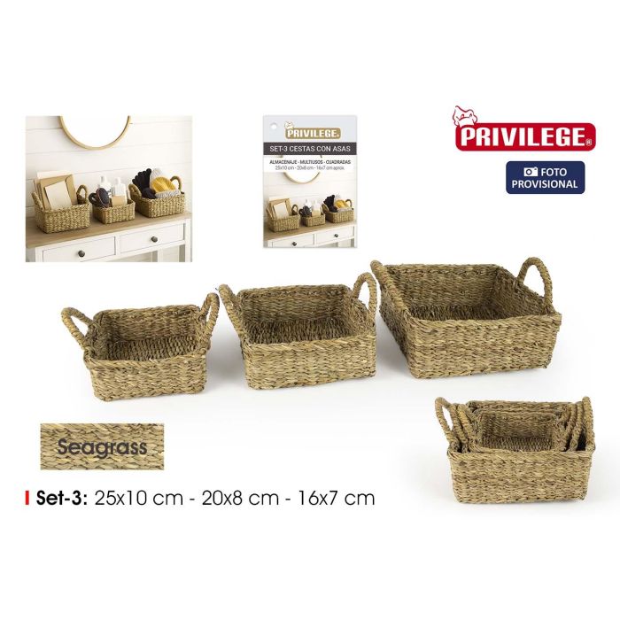 Privilege Set 3 Cestas Cuadradas con Asas 25 cm, 20 cm, 16 cm 0 Privilege Set 3 Cestas Cuadradas con Asas 25 cm, 20 cm, 16 cm 0