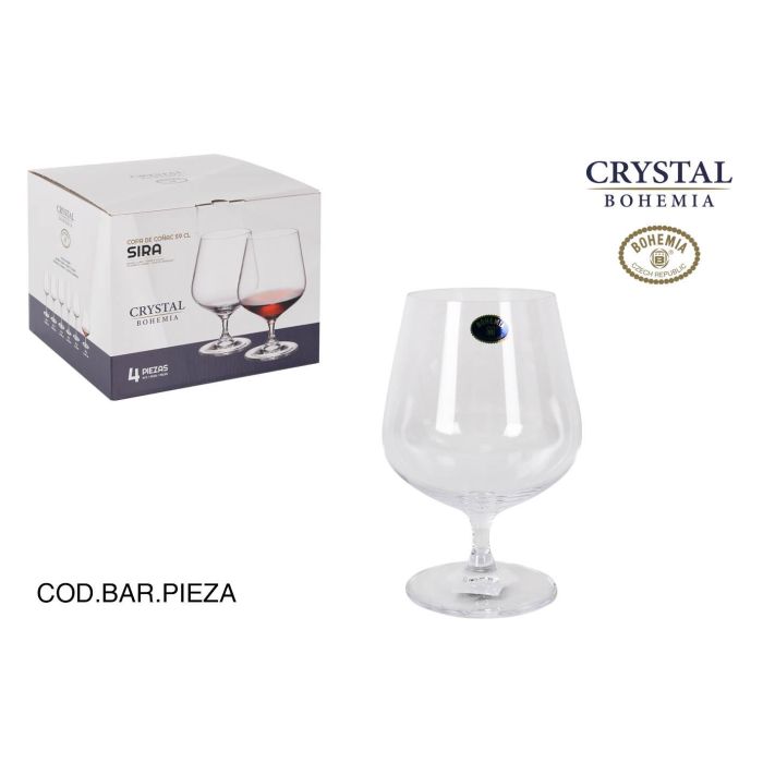 Bohemia Set de 4 Copas para Coñac Serie Sira, Capacidad 590 cc, Medidas: Ø 7.5 x 16 cm (6 Cajas)