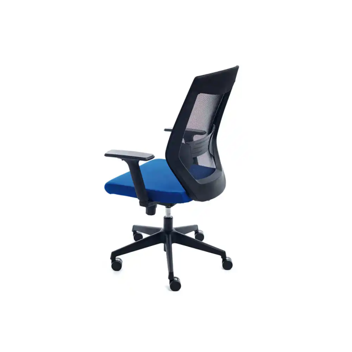 Rocada Silla de Oficina Tapizada en Tela Ignifuga Azul con Respaldo en Polímero Negro 2