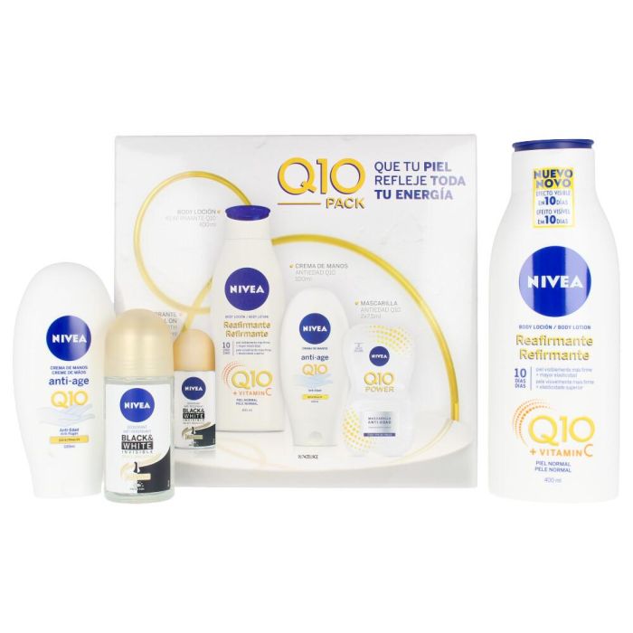 NIVEA Neceser Cuidado Reafirmante Lote 4 Piezas (Crema Manos Q10 100ml, Gel Ducha 250ml, Loción Corporal Q10 400ml, Desodorante 200ml) 1