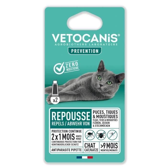 VETOCANIS 2 pipetas antipulgas y anti-garrapatas - Para Cat - 2x 1 mes de protección