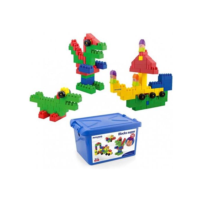 Miniland 32338 Juego Super Blocks 96 Piezas Bloques de Construcción para Niños a Partir de 3 Años