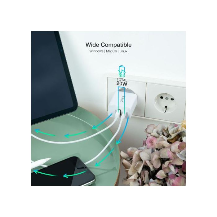 CARGADOR USB PARED TOOQ TQWC-2SC04WT 20W USB-C/ USB-A BLANCO 3
