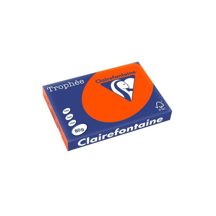 Papel De Color A3 Clairefontaine Trophee 80G 500H Vivo Rojo Cardenal 5 unidades