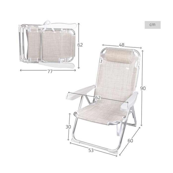 Silla playa alta plegable aluminio blanca 48x60x90 cm con cojin y asa. 4 Silla playa alta plegable aluminio blanca 48x60x90 cm con cojin y asa. 4