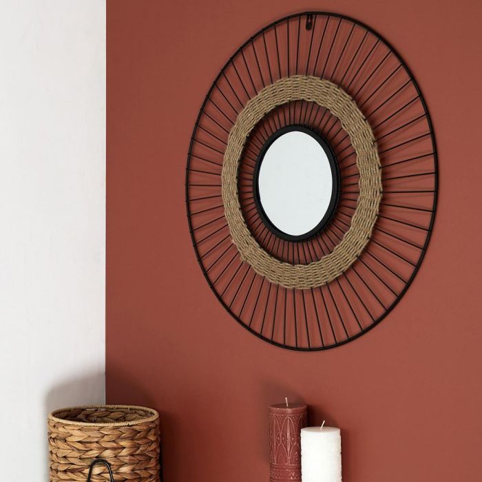 Home Deco Factory Espejo Mirage de Alambre y Junco para Pared, Diámetro 60 cm 1
