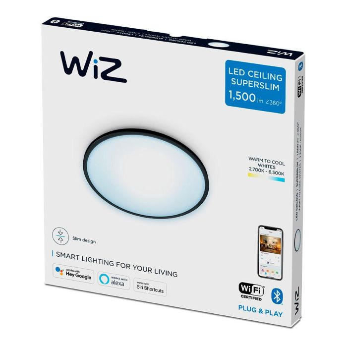 Plafon led inteligente wi-fi 16w 1500lm ø292mm marco negro wiz 2