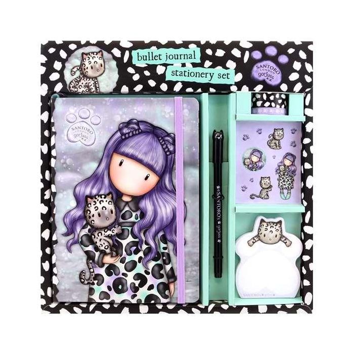 Set de Papelería Gorjuss Smitten kitten Morado Negro Blanco