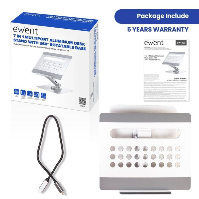 Ewent EW1269 Soporte Escritorio Portátil de Aluminio 7 en 1 con Rotación 360º para Portátiles hasta 17" 2