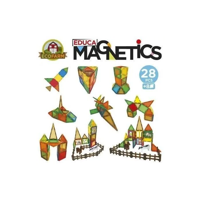 Educa Juego de construcción Magnetics Ecoferme EDU8412668202696 - 28 piezas magnéticas, 2 animales, 8 cartas - A partir de 3 años 2