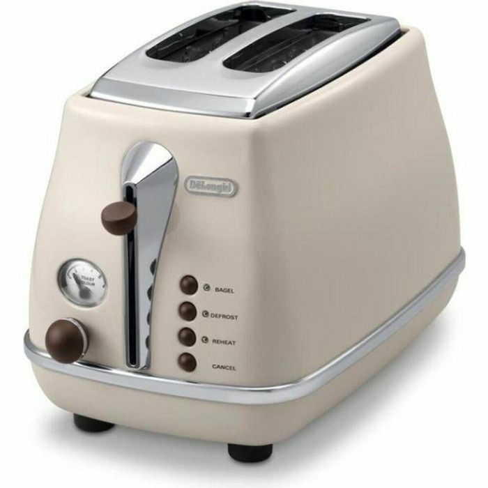 Delonghi Tostadora Icona Vintage CTOV 2103.BG, 900W, 2 rebanadas, 6 posiciones de dorado, funciones descongelación y cancelación, color beige y chocolate