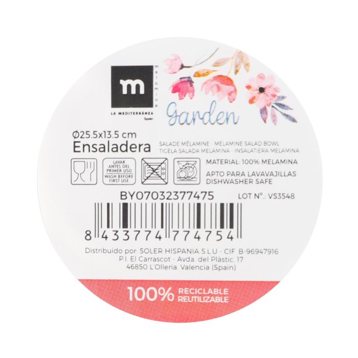 Ensalad. Mel.Mate Garden 25.5X13.5C La M (8 Unidades) 1 Ensalad. Mel.Mate Garden 25.5X13.5C La M (8 Unidades) 1