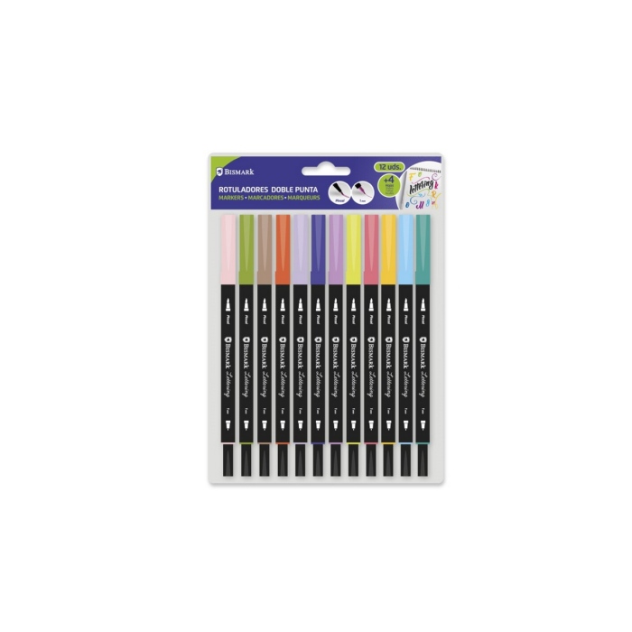 Bismark Rotuladores Lettering Doble Punta Fina-Pincel C-Surtidos Estuche 12 Ud
