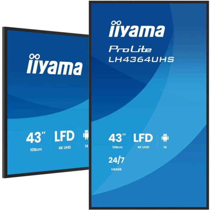 iiyama Monitor Profesional 43" UHD 3840x2160 VA DLED Panel, 500cd/m², Horizontal/Vertical, Android 14, HDMI, USB-C, WiFi, 24/7 4