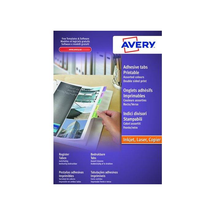 Etiquetas Adh.Impr.Avery A4 Indices Colores Surtidos Inkjet/Laser Caja 4H 33X13 Mm 96 Uds.(05412501)