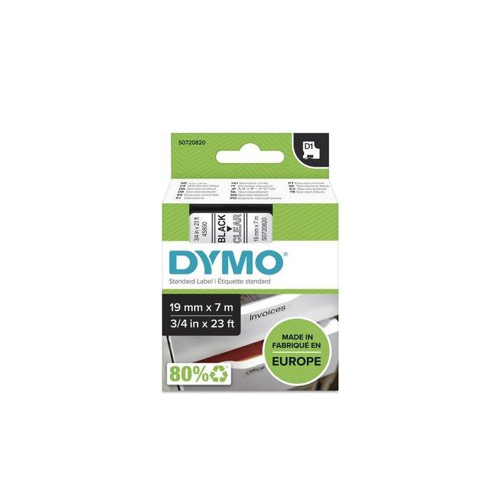 Dymo 45800 Cinta de Transferencia Térmica D1, Negro Sobre Transparente 19 mm x 7M, Poliéster Autoadhesiva para Rotuladora Labelmanager