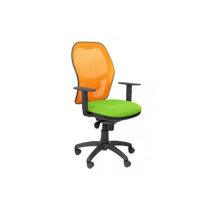 Silla Piqueras Y Crespo Jorquera Brazos Regulables Mecanismo Sincro Con Regulador De Tension Respaldo De Malla Naranja Y Asiento Tapizado Bali Verde Pistacho