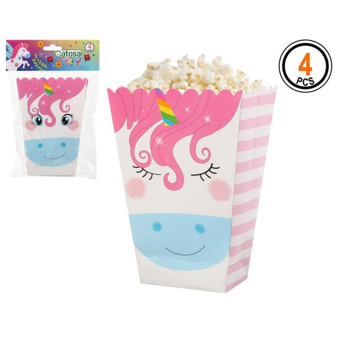 Set 4 Cajas Palomitas De Carton Unicornio Multicolor